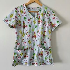 Christmas Llama / Cactus Scrub Shirt (size small)